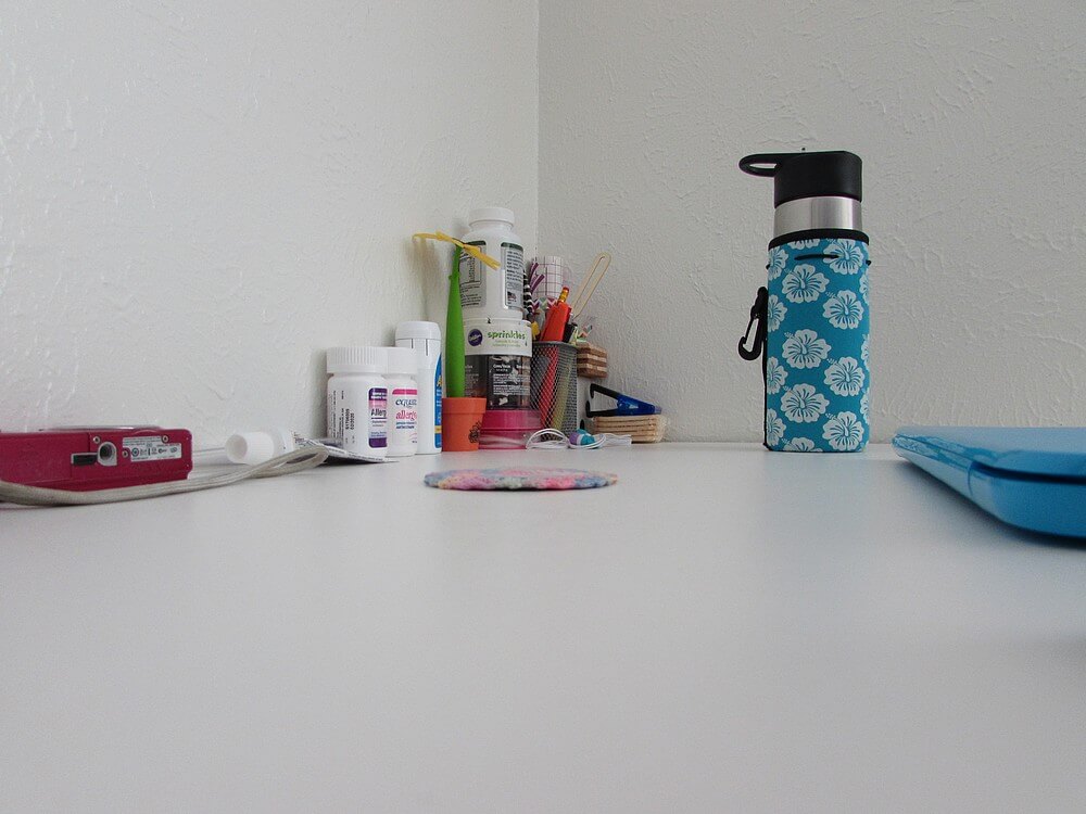 Photo of my desk, featuring the various contents of it