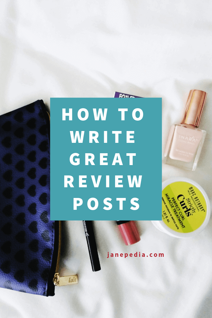 "How to write great review posts" in caps; background image is Ipsy November 2018 haul; "hej.gay" in lowercase