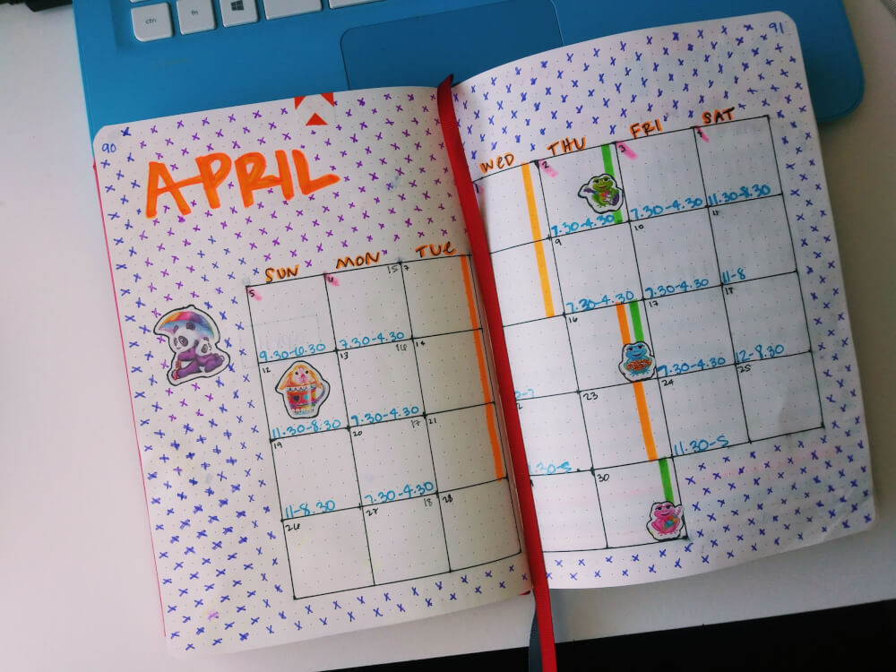Monthly BuJo spread for April 2020