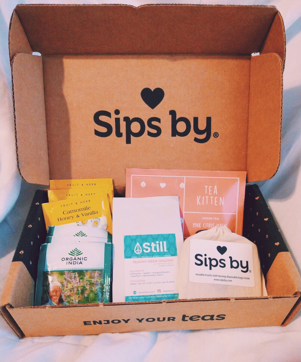 Sips by box displaying teas